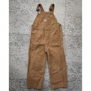 Carhartt Bib Overalls Boys Canvas Bibs Duck Workwear Double Knee Tan Brown Sz 4T